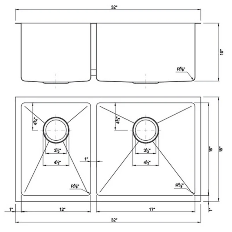 Dakota Sinks DSM-4060 Signature M-Series 32 Inch Micro Radius 40/60 Double Bowl Undermount Kitchen Sink with Bottom Grid - Poukt
