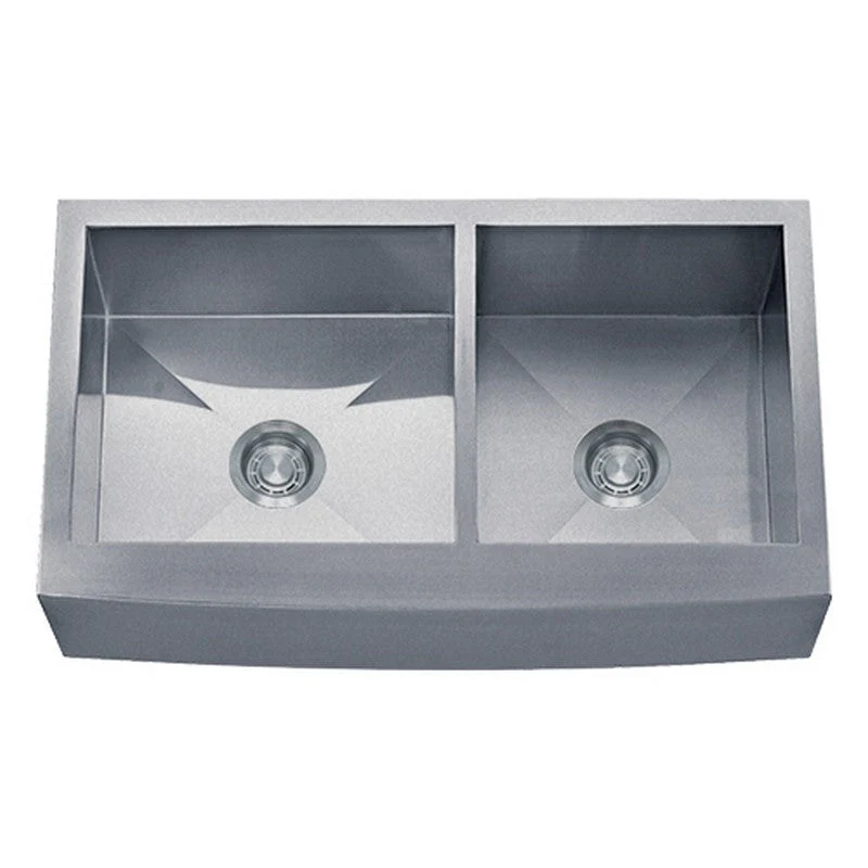 Dakota Sinks DSZ-A6040 Signature Z-Series 33 Inch Zero Radius 60/40 Double Bowl Apron Front Stainless Steel Kitchen Sink with Bottom Grid - Poukt
