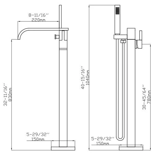Dakota Sinks DSF-00BTF03CR Signature 41 Inch Floor Mounted Bathtub Filler - Poukt