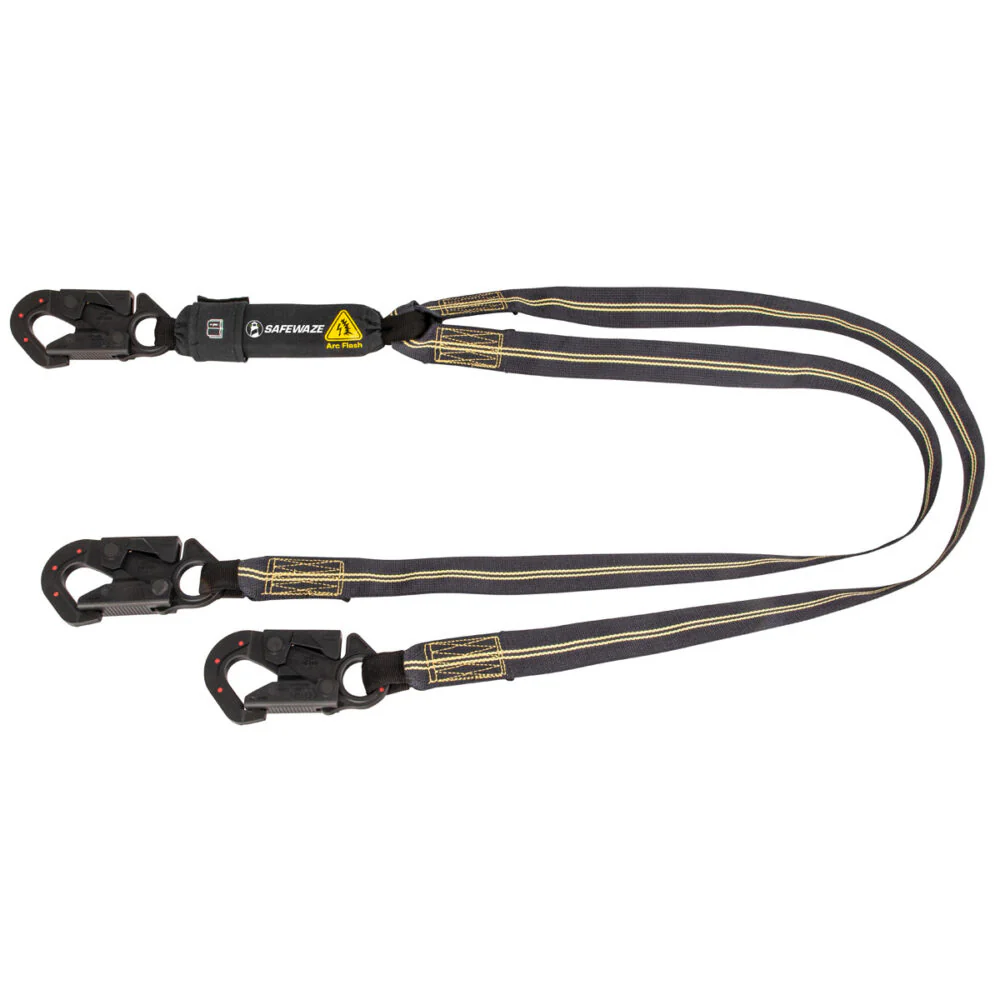 Arc Flash 6   Energy Absorbing Lanyard: Aramid, Dual Leg, Dielectric Snap Hooks - Poukt