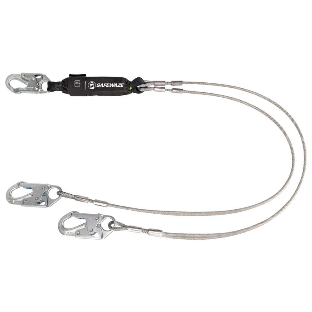 PRO 6   Cable Energy Absorbing Lanyard: Dual Leg, Snap Hooks - Poukt