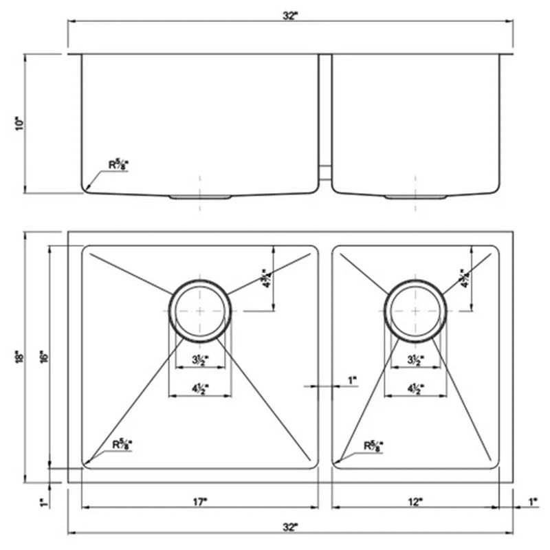 Dakota Sinks DSM-6040 Signature M-Series 32 Inch Micro Radius 60/40 Double Bowl Under-mount Kitchen Sink with Bottom Grid - Poukt