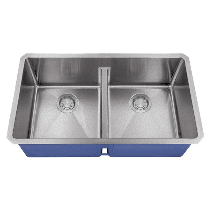 Dakota Sinks DSM-5050LD Signature M-Series 32 Inch Micro Radius 50/50 Low Divide Double Bowl Undermount Kitchen Sink with Bottom Grid - Poukt