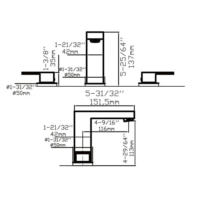 Dakota Sinks DSF-34B8W00 Kennedy 5 3/8 Inch Deck Mount Widespread Bathroom Faucet with Pop-Up Drain - Poukt