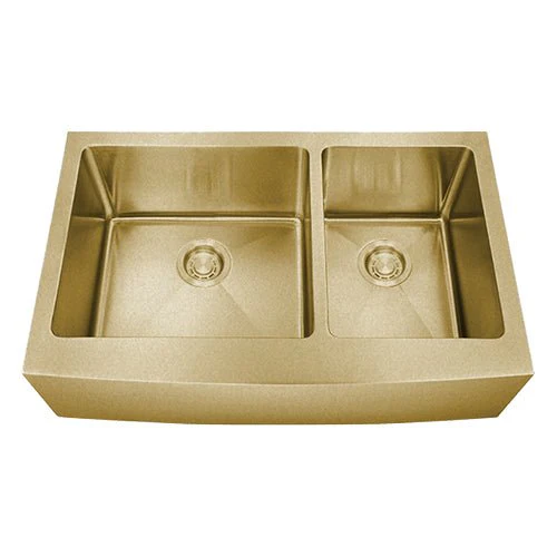 Dakota Sinks DSM-A6040 Signature M-Series 33 Inch Micro Radius 60/40 Double Bowl Apron Front Kitchen Sink with Bottom Grid - Poukt