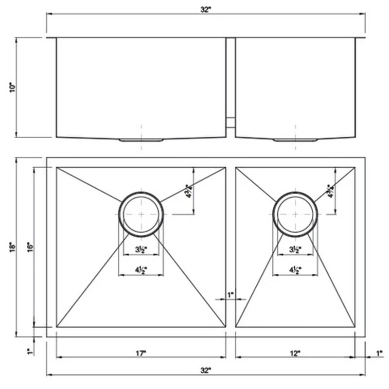 Dakota Sinks DSZ-6040 Signature Z-Series 32 Inch Zero Radius 60/40 Double Bowl Undermount Stainless Steel Kitchen Sink with Bottom Grid - Poukt
