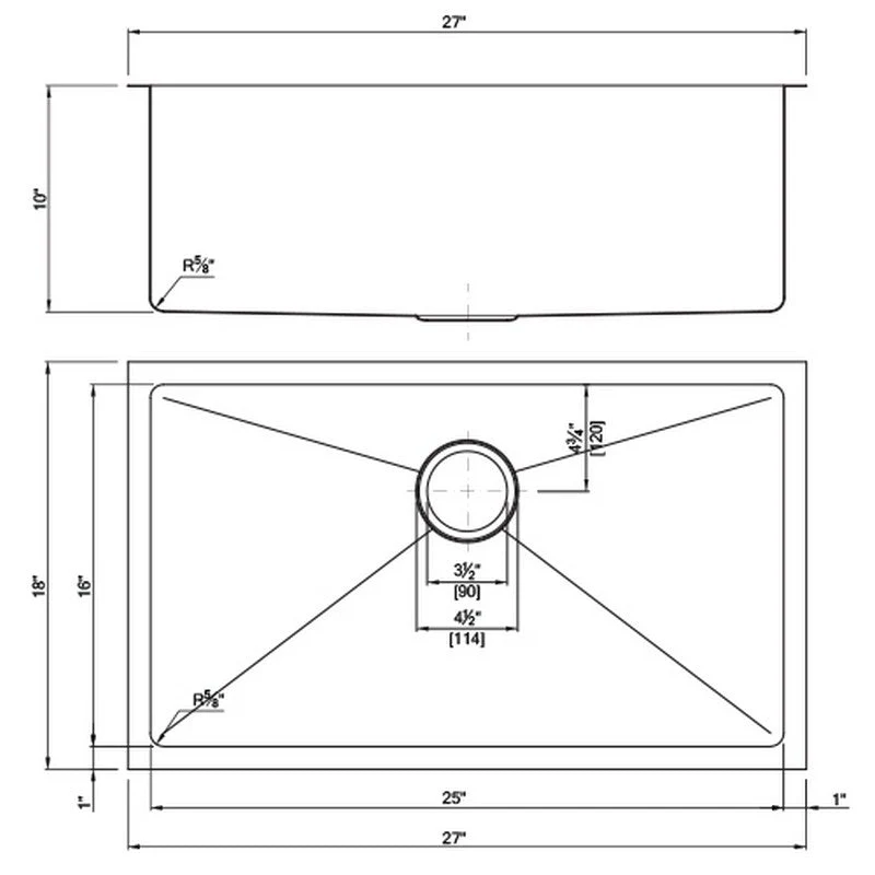 Dakota Sinks DSM-2718 Signature M-Series 27 Inch Micro Radius Single D-Bowl Undermount Kitchen Sink with Bottom Grid - Poukt
