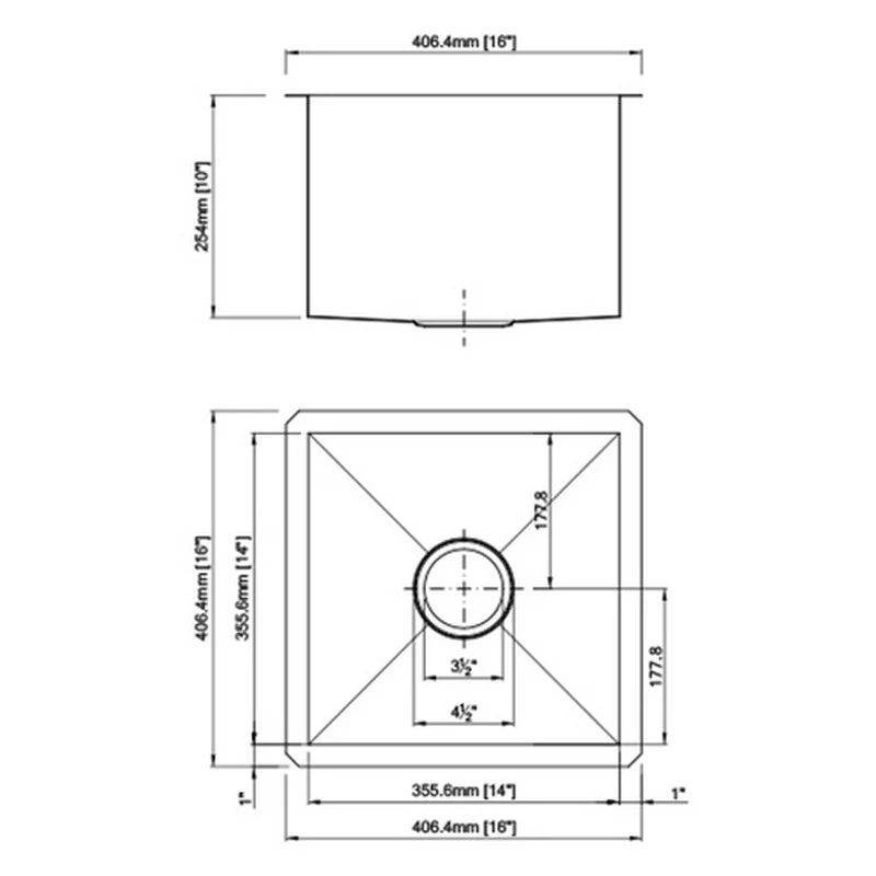 Dakota Sinks DSZ-1616 Signature Z-Series 16 Inch Zero Radius Single Bowl Undermount Stainless Steel Bar Sink with Bottom Grid - Poukt