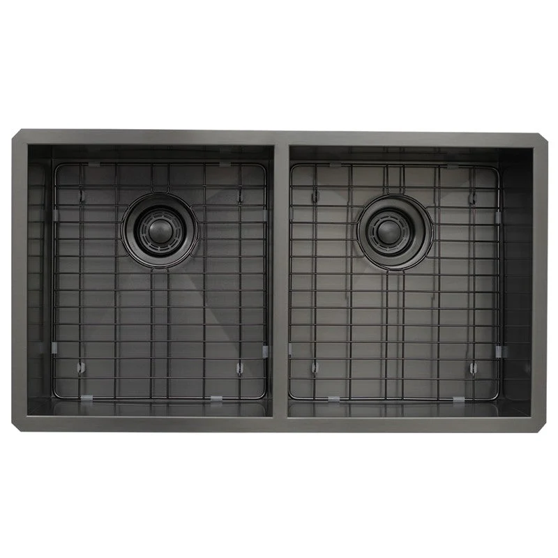 Dakota Sinks DSZ-5050 Signature Z-Series 32 Inch Zero Radius 50/50 Double Bowl Undermount Stainless Steel Kitchen Sink with Bottom Grid - Poukt