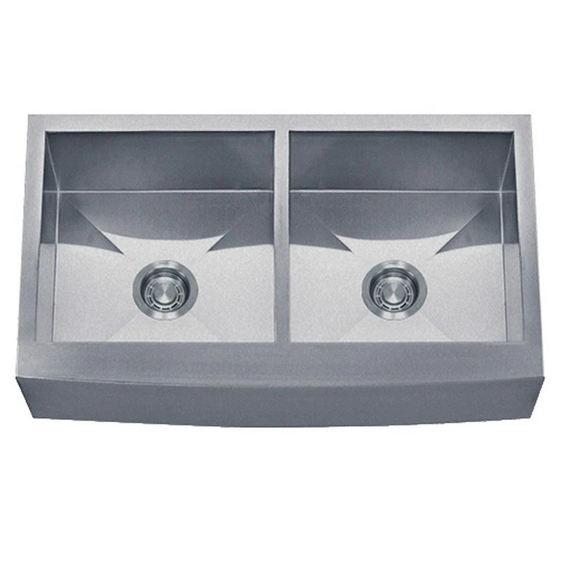 Dakota Sinks DSZ-A5050 Signature Z-Series 33 Inch Zero Radius 50/50 Double Bowl Apron Front Stainless Steel Kitchen Sink with Bottom Grid - Poukt