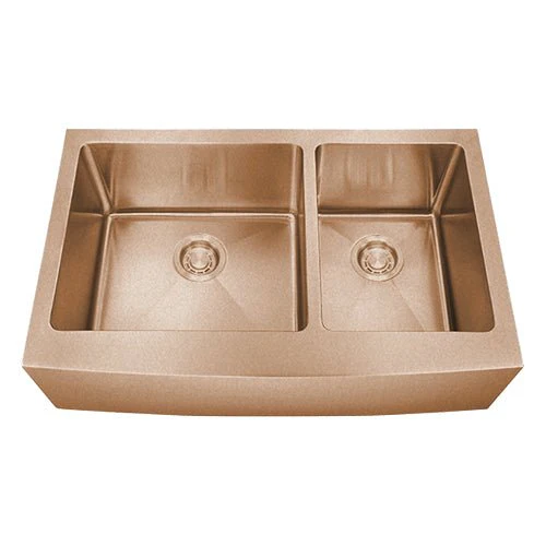 Dakota Sinks DSM-A6040 Signature M-Series 33 Inch Micro Radius 60/40 Double Bowl Apron Front Kitchen Sink with Bottom Grid - Poukt