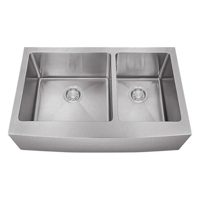 Dakota Sinks DSM-A6040 Signature M-Series 33 Inch Micro Radius 60/40 Double Bowl Apron Front Kitchen Sink with Bottom Grid - Poukt