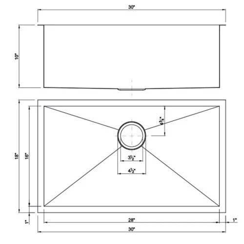 Dakota Sinks DSZ-3018 Signature Z-Series 30 Inch Zero Radius Single Bowl Undermount Stainless Steel Kitchen Sink with Bottom Grid - Poukt