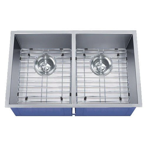 Dakota Sinks DSZ-5050 Signature Z-Series 32 Inch Zero Radius 50/50 Double Bowl Undermount Stainless Steel Kitchen Sink with Bottom Grid - Poukt