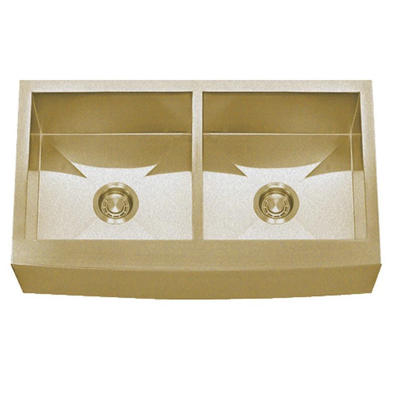 Dakota Sinks DSZ-A5050 Signature Z-Series 33 Inch Zero Radius 50/50 Double Bowl Apron Front Stainless Steel Kitchen Sink with Bottom Grid - Poukt