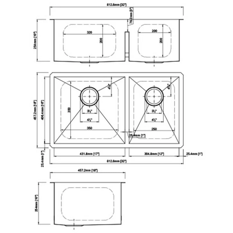 Dakota Sinks DSZ-6040LD Signature Z-Series 32 Inch Zero Radius 50/50 Low Divide Double Bowl Undermount Stainless Steel Kitchen Sink with Bottom Grid - Poukt