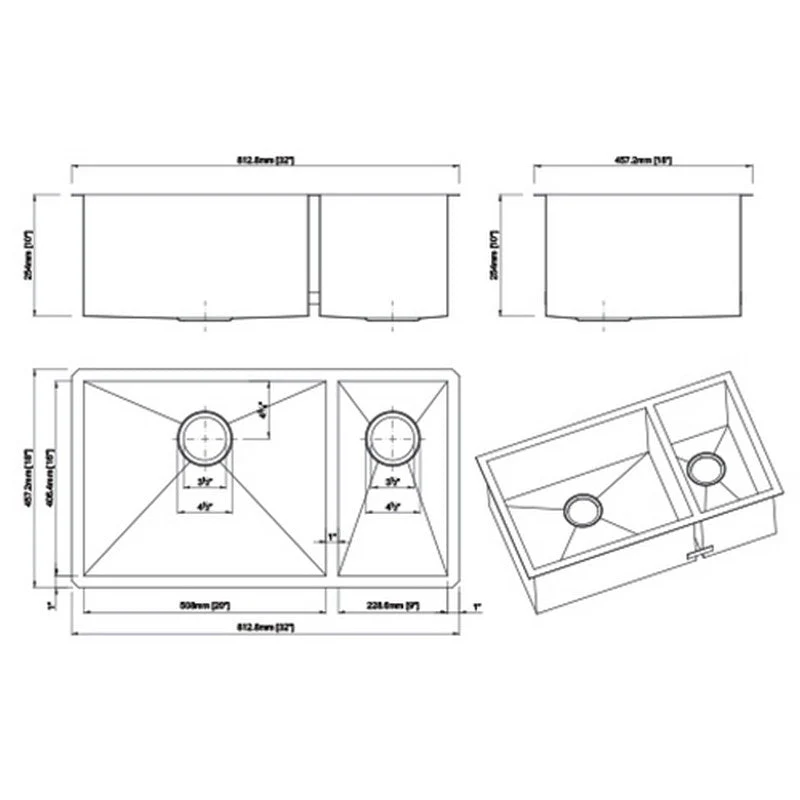 Dakota Sinks DSZ-7030 Signature Z-Series 32 Inch Zero Radius 70/30 Double Bowl Undermount Stainless Steel Kitchen Sink with Bottom Grid - Poukt