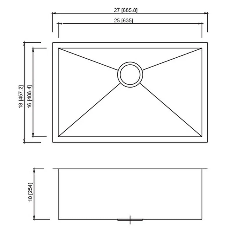 Dakota Sinks DSZ-2718 Signature Z-Series 27 Inch Zero Radius Single Bowl Undermount Stainless Steel Kitchen Sink with Bottom Grid - Poukt