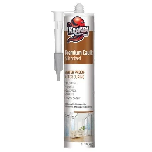 Premium Siliconized Caulk Sealant 300 ml (10.1 FL Oz.) White - Case of 12 - Poukt