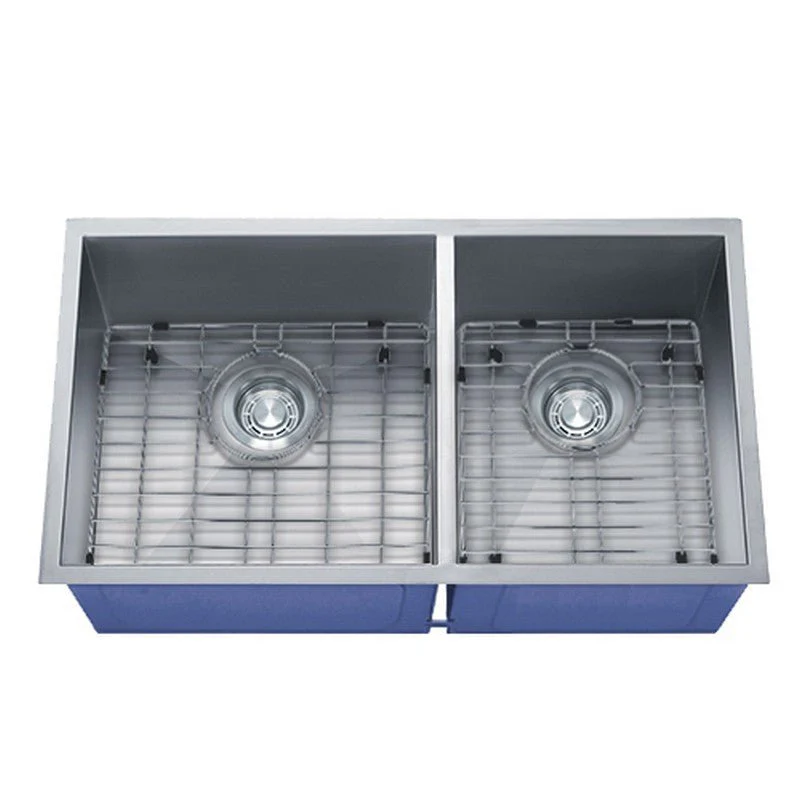 Dakota Sinks DSZ-6040 Signature Z-Series 32 Inch Zero Radius 60/40 Double Bowl Undermount Stainless Steel Kitchen Sink with Bottom Grid - Poukt