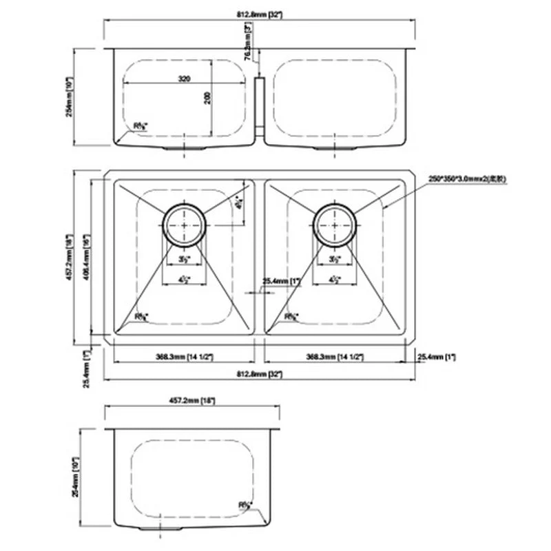 Dakota Sinks DSM-5050LD Signature M-Series 32 Inch Micro Radius 50/50 Low Divide Double Bowl Undermount Kitchen Sink with Bottom Grid - Poukt