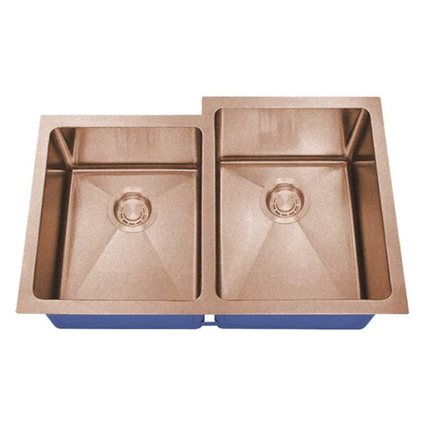 Dakota Sinks DSM-4060-1 Signature M-Series 30 3/4 Inch Micro Radius 40/60 Offset Double Bowl Undermount Kitchen Sink with Bottom Grid - Poukt