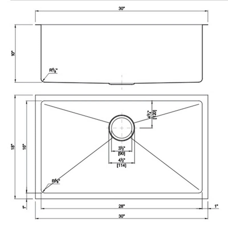 Dakota Sinks DSM-3018 Signature M-Series 30 Inch Micro Radius Single D-Bowl Undermount Kitchen Sink with Bottom Grid - Poukt