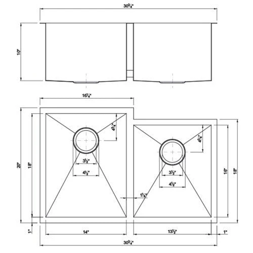 Dakota Sinks DSZ-6040-1 Signature Z-Series 30 3/4 Inch Zero Radius 60/40 Offset Double Bowl Undermount Stainless Steel Kitchen Sink with Bottom Grid - Poukt