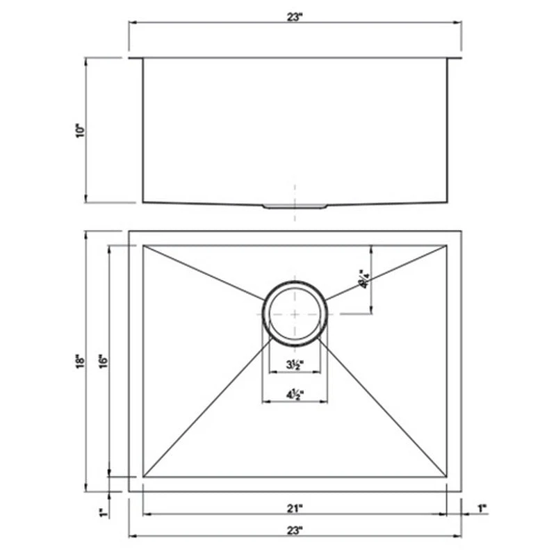 Dakota Sinks DSZ-2318 Signature Z-Series 23 Inch Zero Radius Single Bowl Undermount Stainless Steel Kitchen Sink with Bottom Grid - Poukt
