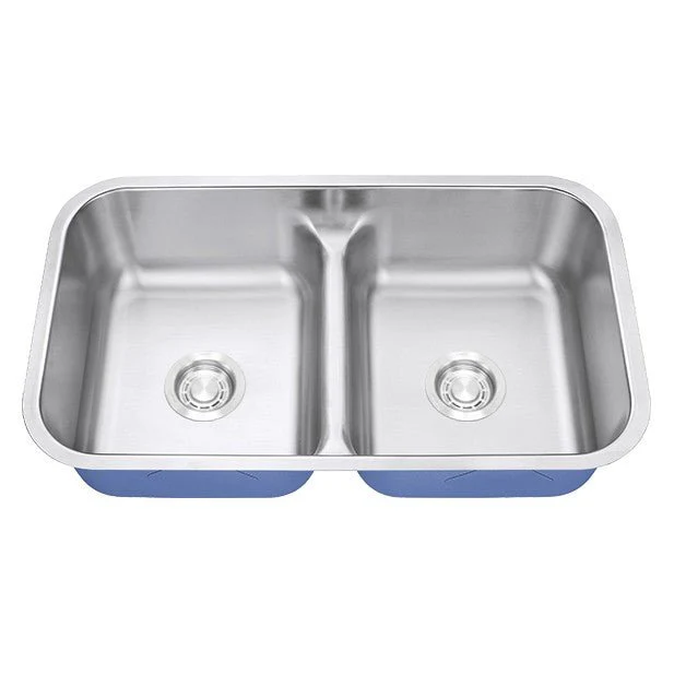 Dakota Sinks DSR-5050LD Signature R-Series 32 1/4 Inch Standard Radius 50/50 Low Divide Double Bowl Undermount Stainless Steel Kitchen Sink with Bottom Grid - Poukt