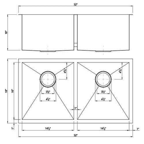 Dakota Sinks DSZ-5050 Signature Z-Series 32 Inch Zero Radius 50/50 Double Bowl Undermount Stainless Steel Kitchen Sink with Bottom Grid - Poukt