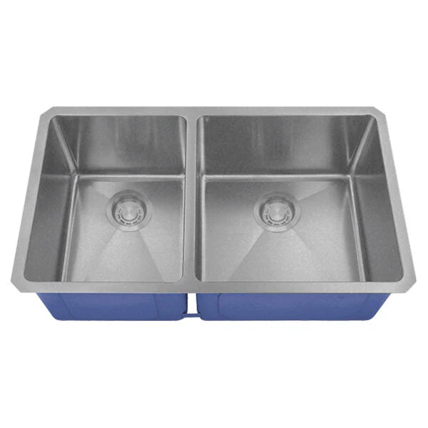 Dakota Sinks DSM-4060 Signature M-Series 32 Inch Micro Radius 40/60 Double Bowl Undermount Kitchen Sink with Bottom Grid - Poukt