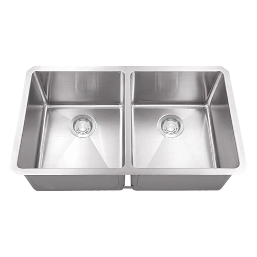 18g Micro Radius 50/50 Double Bowl Undermount Stainless Steel Kitchen Sink - Poukt