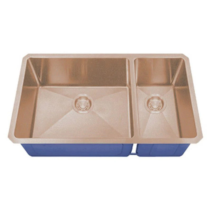 Dakota Sinks DSM-7030 Signature M-Series 32 x 10 Inch Micro Radius 70/30 Offset Double Bowl Undermount Kitchen Sink with Bottom Grid - Poukt
