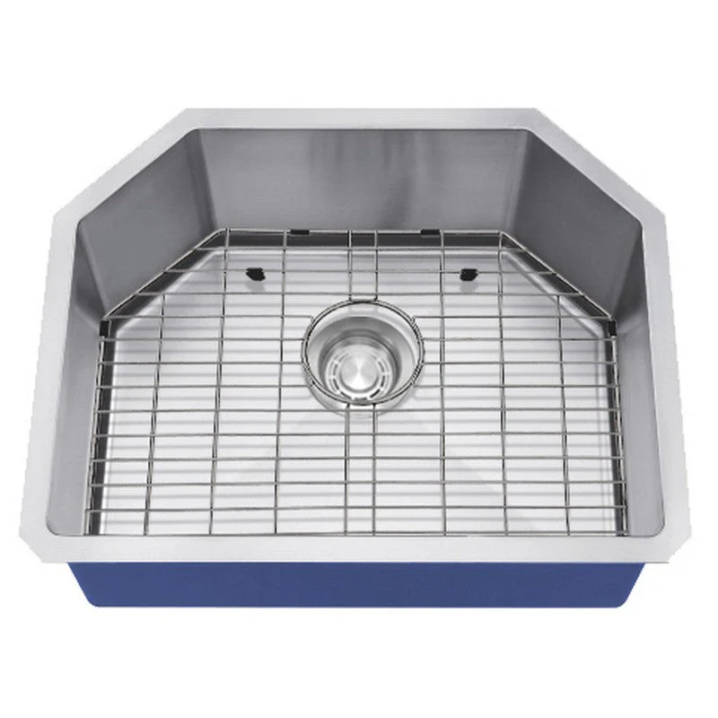 Dakota Sinks DSM-2321 Signature M-Series 23 Inch Micro Radius Single D-Bowl Undermount Kitchen Sink with Bottom Grid, Satin Brushed Nickel - Poukt