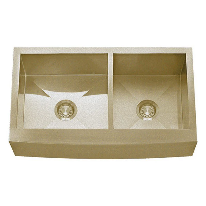 Dakota Sinks DSZ-A6040 Signature Z-Series 33 Inch Zero Radius 60/40 Double Bowl Apron Front Stainless Steel Kitchen Sink with Bottom Grid - Poukt