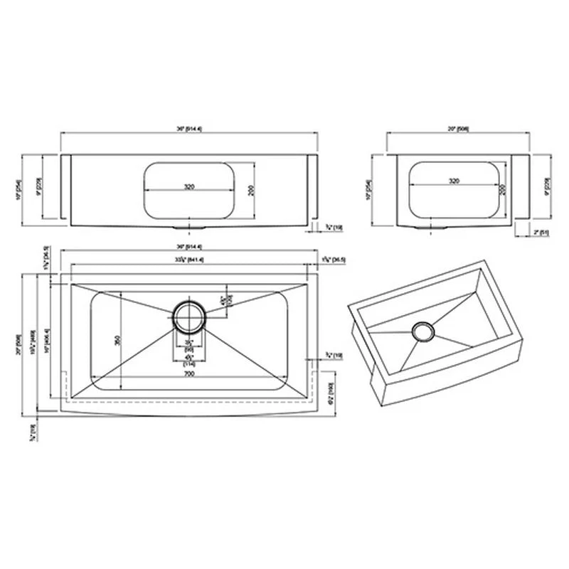 Dakota Sinks DSZ-A3620 Signature Z-Series 36 Inch Zero Radius Single Bowl Apron Front Stainless Steel Kitchen Sink with Bottom Grid - Poukt