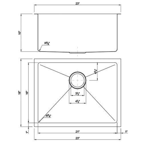 Dakota Sinks DSM-2318SV Signature M-Series 23 Inch Micro Radius Single Bowl Undermount Kitchen Sink with Bottom Grid, Silver - Poukt