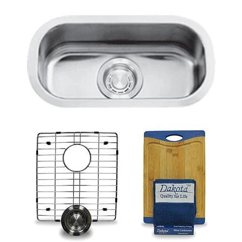 Dakota Sinks DSR-918 Signature R-Series 18 Inch Standard Radius Single Bowl Undermount Stainless Steel Bar Sink with Bottom Grid - Poukt