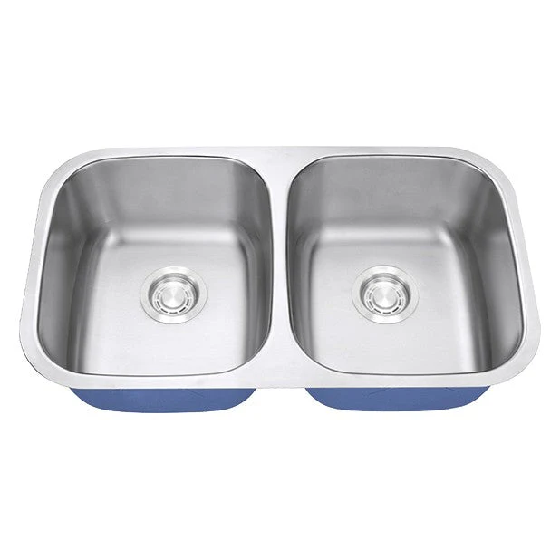Dakota Sinks DSR-5050 Signature R-Series 32 1/4 Inch Standard Radius 40/60 Offset Double Bowl Undermount Stainless Steel Kitchen Sink with Bottom Grid - Poukt