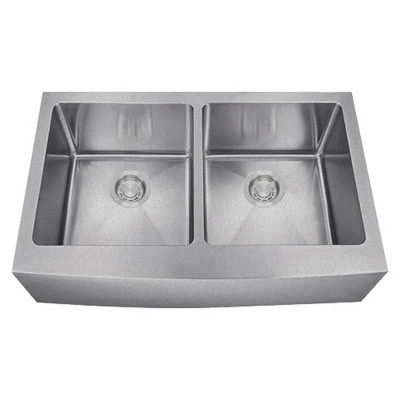 Dakota Sinks DSM-A5050 Signature M-Series 33 Inch Micro Radius Double Bowl Apron Front Kitchen Sink with Bottom Grid - Poukt