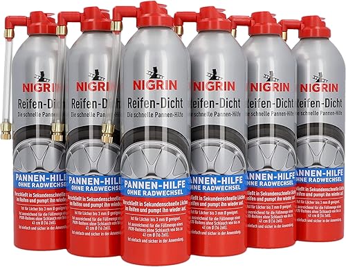 NIGRIN Lot de 6 flacons de 500 ml de mastic anti-crevaison instantané pour réparer les trous dans les pneus en un tour de main sans montage - Poukt