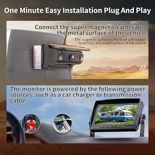 OBEST Caméra de Recul Solaire sans Fil avec écran 7 Pouces,Caméra de Recul de Voiture avec Vision Nocturne,Batterie Rechargeable 9600mAh, Installation Facile - Poukt