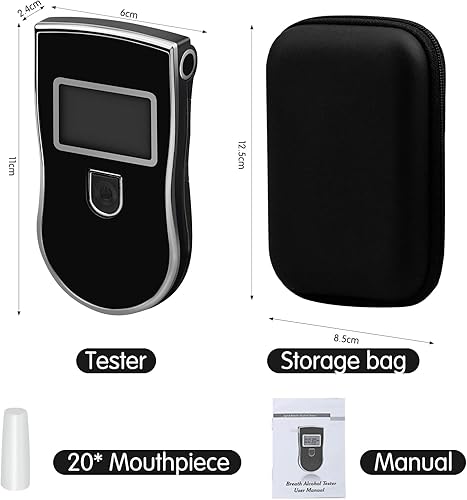 LUCKYKODOR Alcootest Ethylotest Electronique, Alcootest Professionnel avec écran LCD Rétroéclairé Bleu,Alcootest Portable avec 20 Embouts Buccaux pour Usage Personnel et Professionnel (AT818) - Poukt