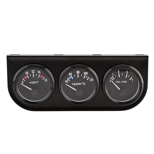 Kit de Jauge Triple, 12V 52mm en Acier Inoxydable, 3 EN 1 Voltmètre, Jauge de Température d'eau, Jauge de Pression d'huile avec Capteur pour Voitures, Camions, Tracteurs, Moteurs Marins (Noir) - Poukt
