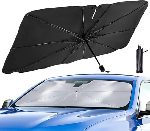 Pare Soleil Voiture Pare Brise Avant 140 x 80 cm, Pare Soleil Voiture Avant Anti-UV Parapluie Soleil Pliable, Convient à la Plupart des Camionnettes SUV MPV - Poukt