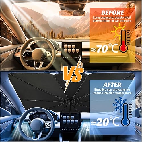 Pare Soleil Voiture Pare Brise Avant 140 x 80 cm, Pare Soleil Voiture Avant Anti-UV Parapluie Soleil Pliable, Convient à la Plupart des Camionnettes SUV MPV - Poukt