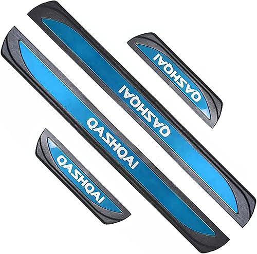 Eamily Lot de 4 protections de seuil de portière de voiture en acier inoxydable pour Nissan Qashqai 2016-2022 - Accessoires antidérapants et anti-rayures (bleu) (argenté) - Poukt