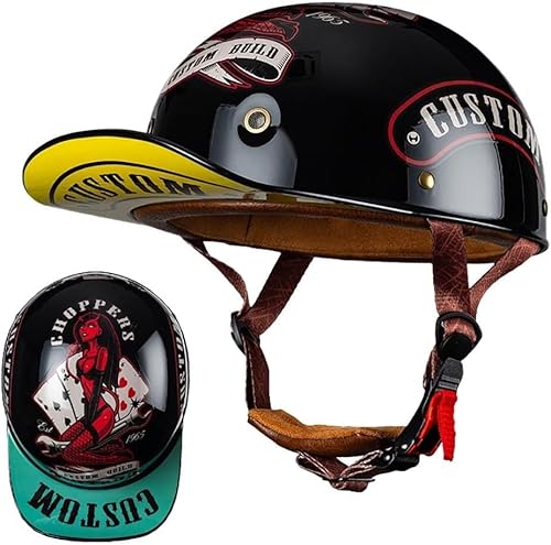 Moto Casquette De Baseball Demi-Casques De Moto Scooter Cyclomoteur Casques À Face Ouverte Hommes Et Femmes Casque Mobylette Moto Bols ECE Homologué Vintage Casque Jet(1,M(57~58CM)) - Poukt