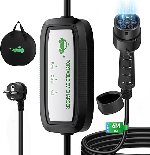 EVJUICION EV Chargeur Type 2, Chargeur Voiture Electrique 16A Schuko avec Sac, Cable de Recharge véhicule Electrique Rapide, Impermeable Etanche IEC 62196-2 (6M) - Poukt